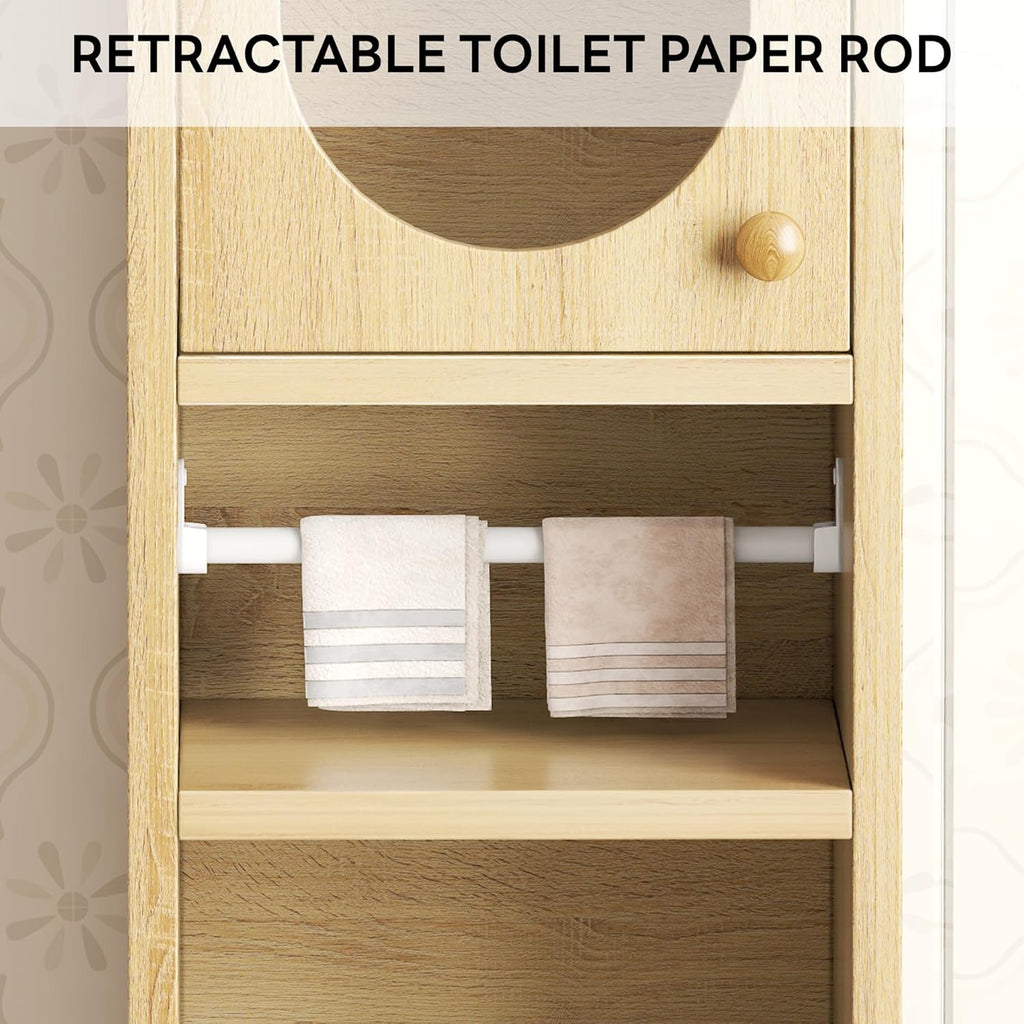 LIKIMIO Slim Freestanding Wooden Wicker Door Storage Cabinte (69 inches)