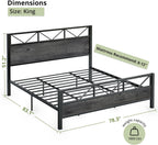 LIKIMIO High Industrial Style Headboard Bed Frame