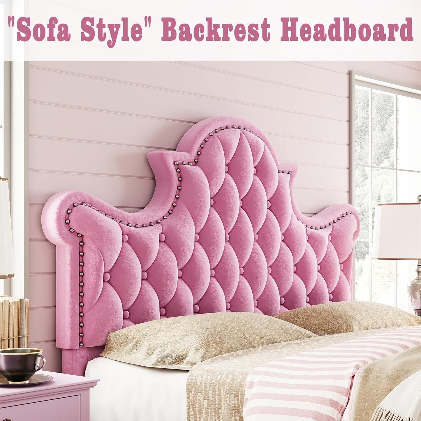 Camas Queen Bed Frame-Pink