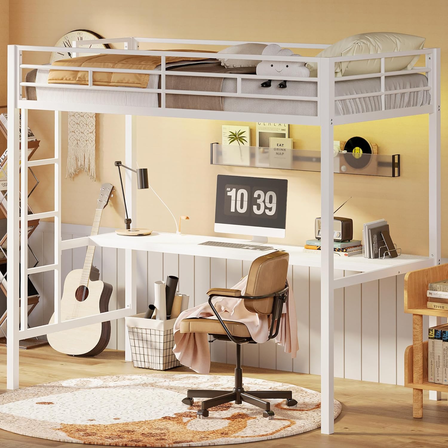 LIKIMIO LED Metal Loft Bed Frame