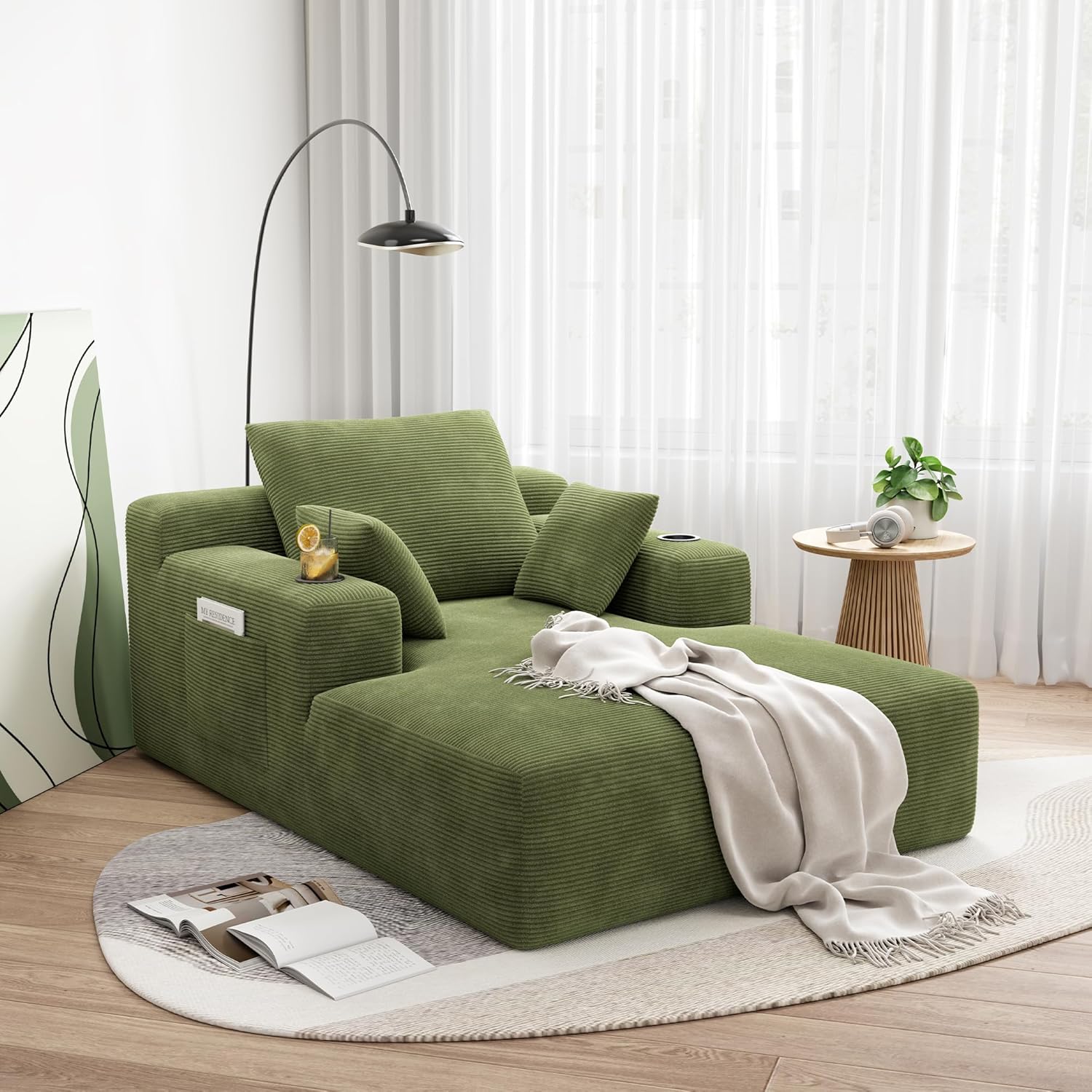 LIKIMIO 71.6“ Corduroy Chaise Longue