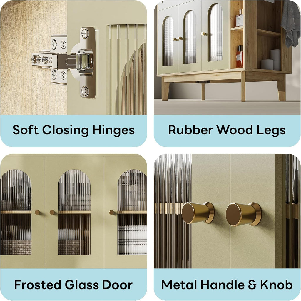 LIKIMIO 36 Inch Bathroom Vanity with Sink, Arched Glass Door Storage with Adjustable Shelf, 36" Single Sink Vanity