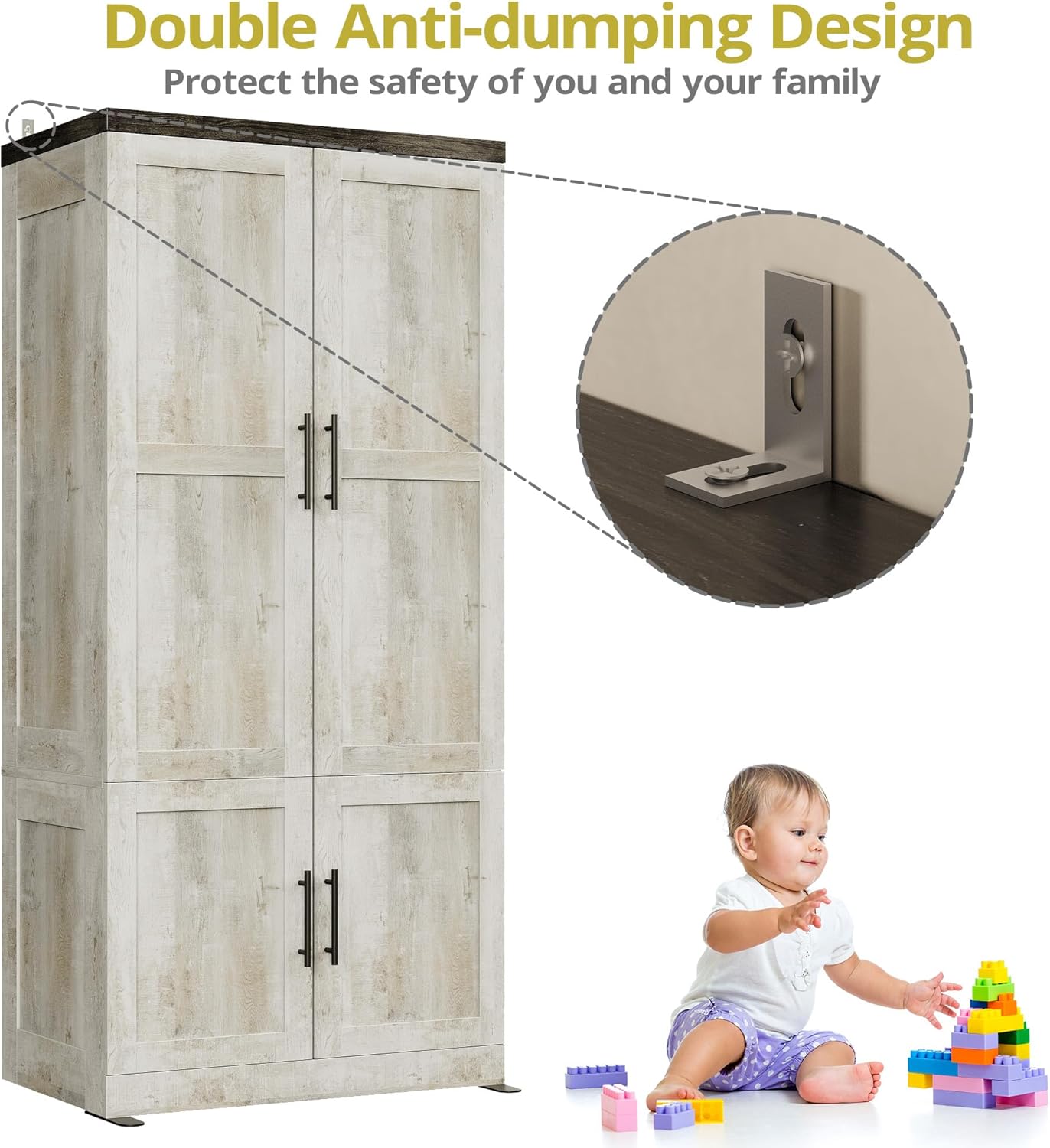 LIKIMIO Farmhouse Wardrobe Closet（70.9”）