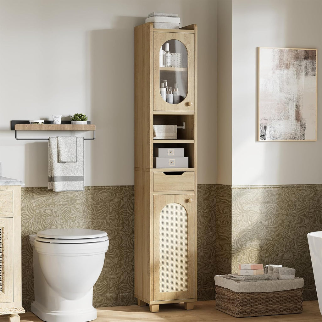 LIKIMIO Slim Freestanding Wooden Wicker Door Storage Cabinte (69 inches)