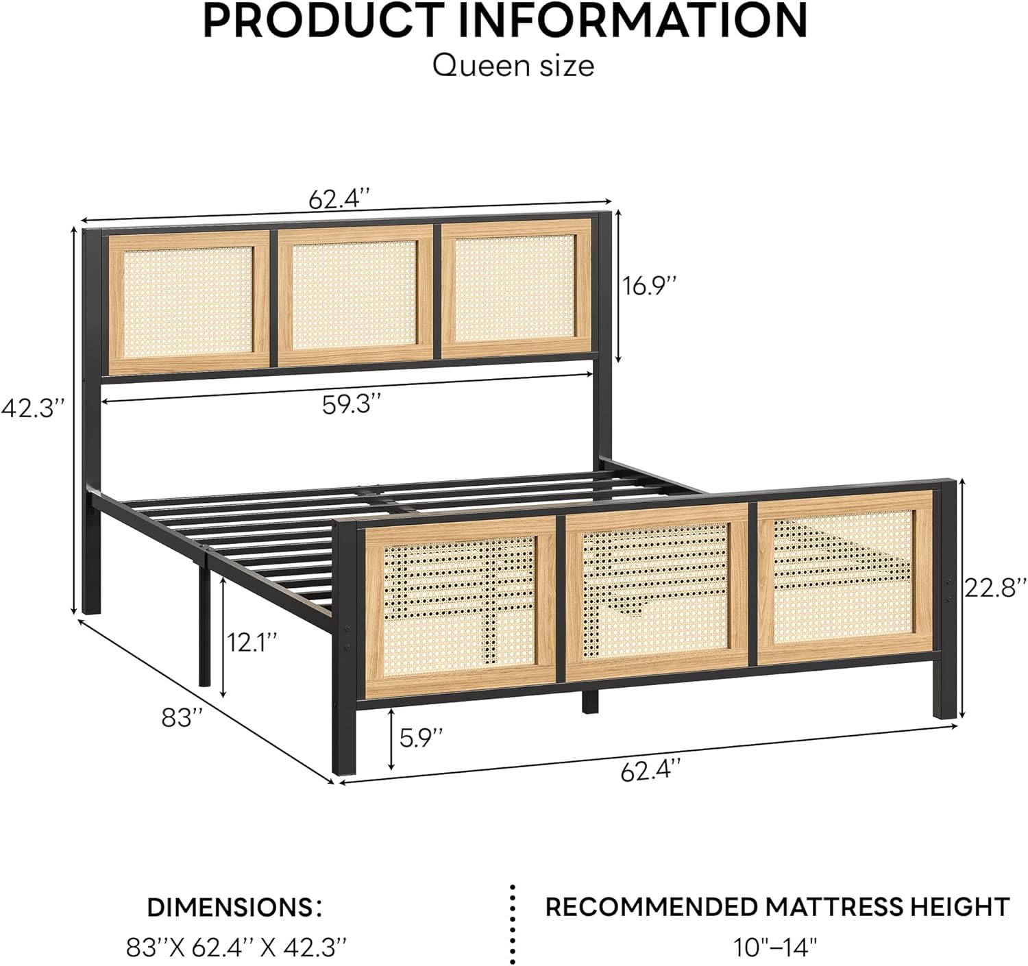 LIKIMIO Queen Bed Frame with Headboard, Wood Camas Queen with Strong Metal Slats Support