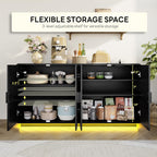 LIKIMIO Rattan Storage Cabinet with LED Lights & Power Outlet, Black