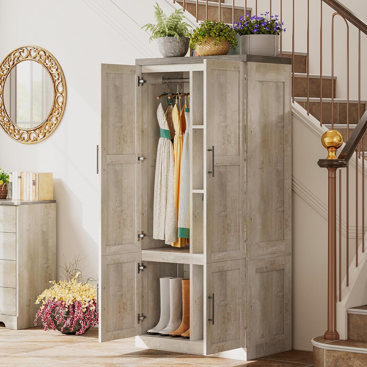 LIKIMIO Farmhouse Wardrobe Closet（70.9”）