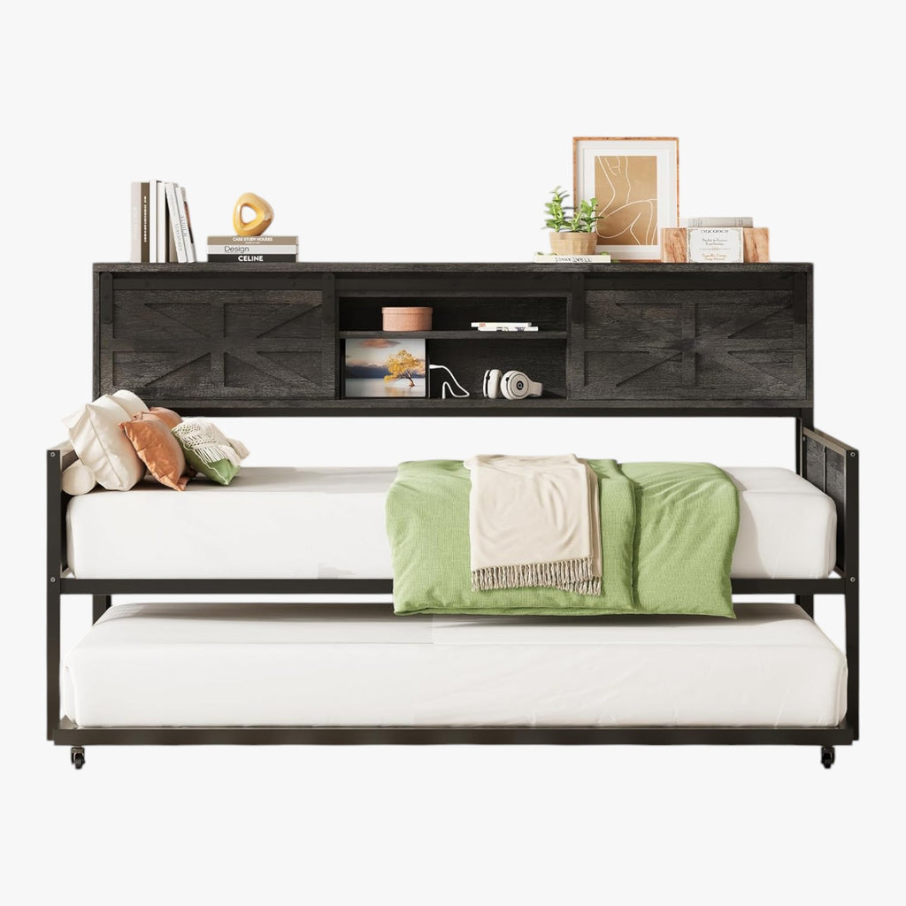LIKIMIO Farmhouse Trundle Sofa Bed