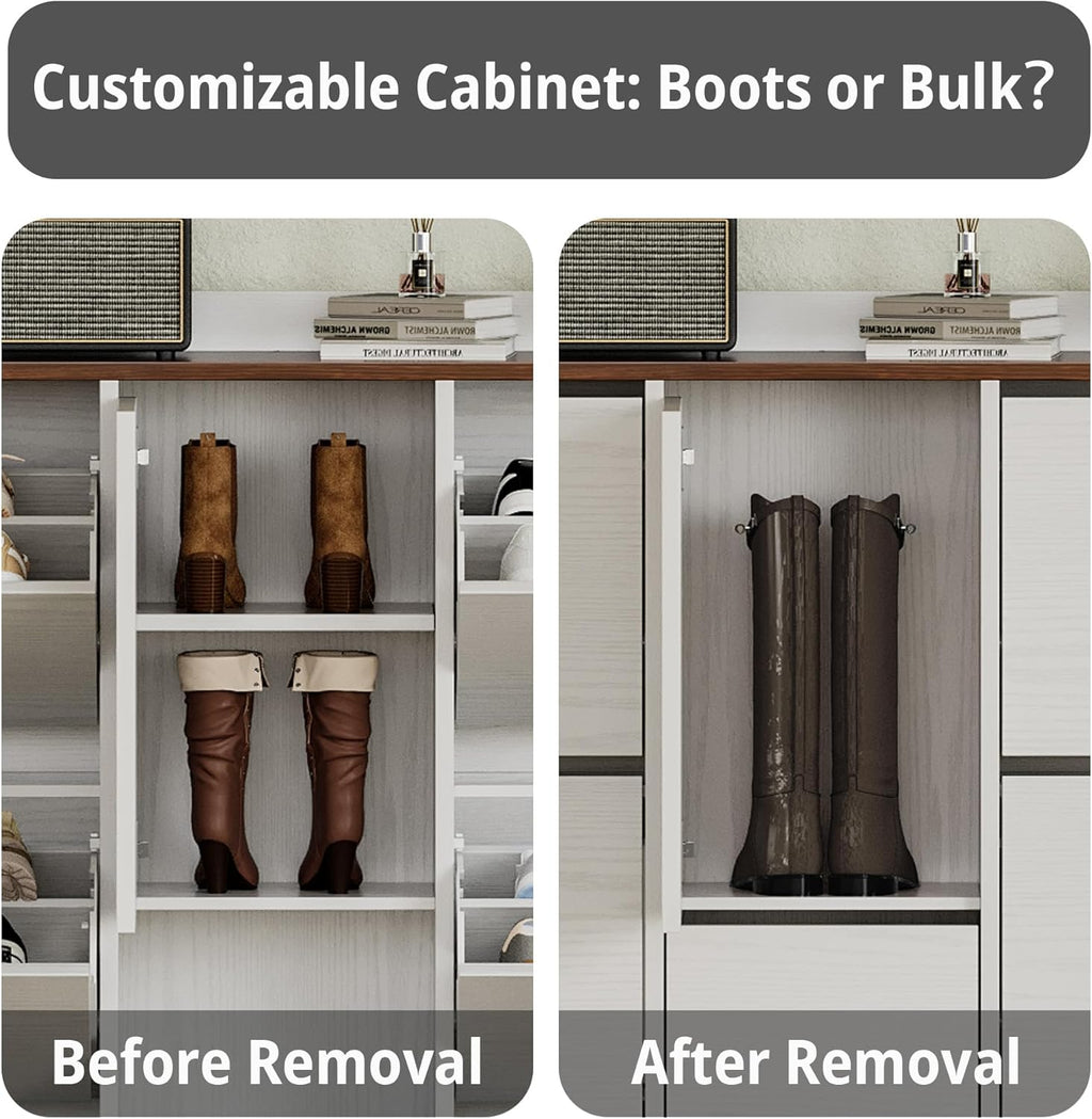 LIKIMIO Flip-Top Drawer & Hidden Stool Shoe Cabinet (63")