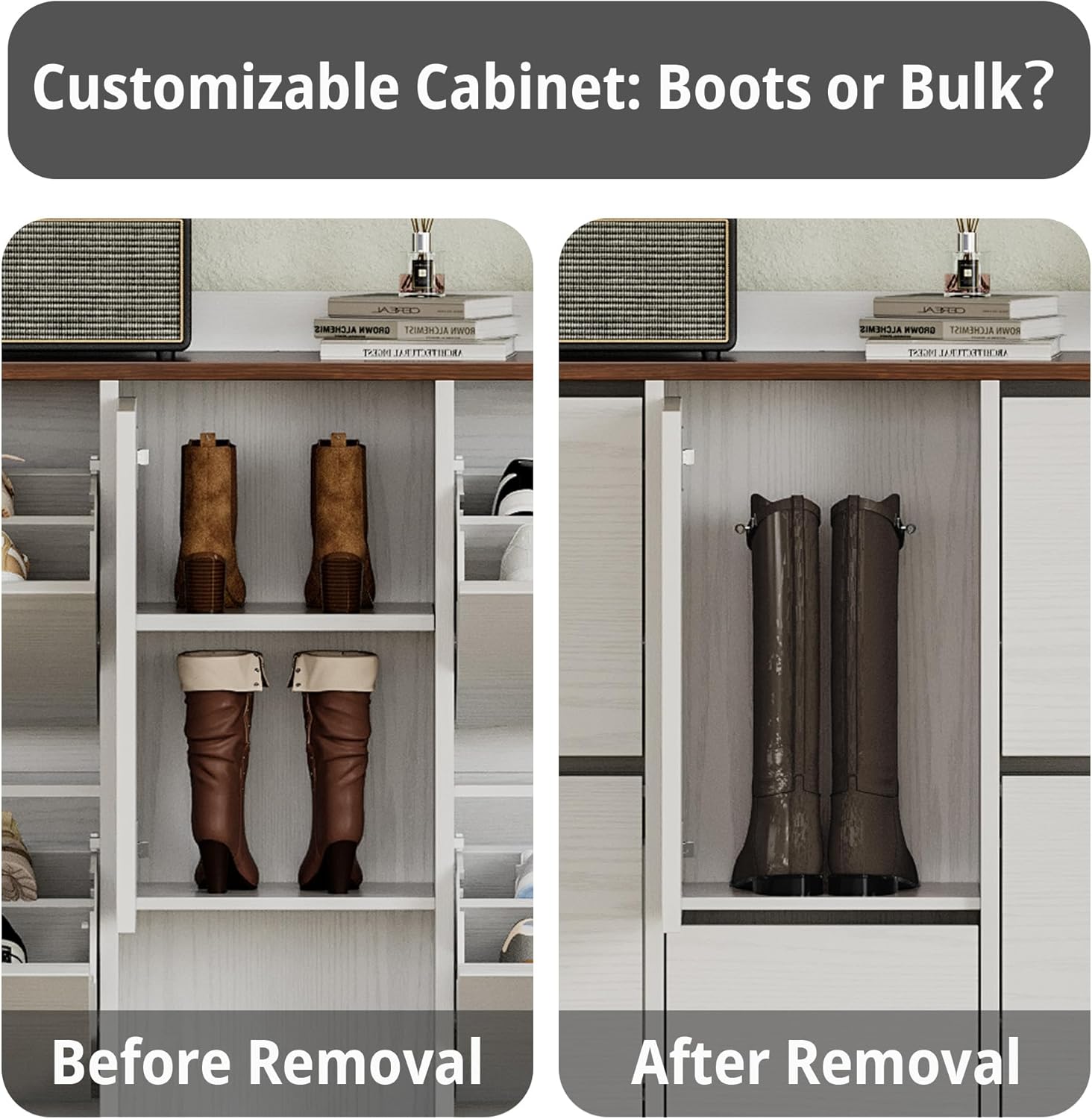 LIKIMIO Flip-Top Drawer & Hidden Stool Shoe Cabinet (63")