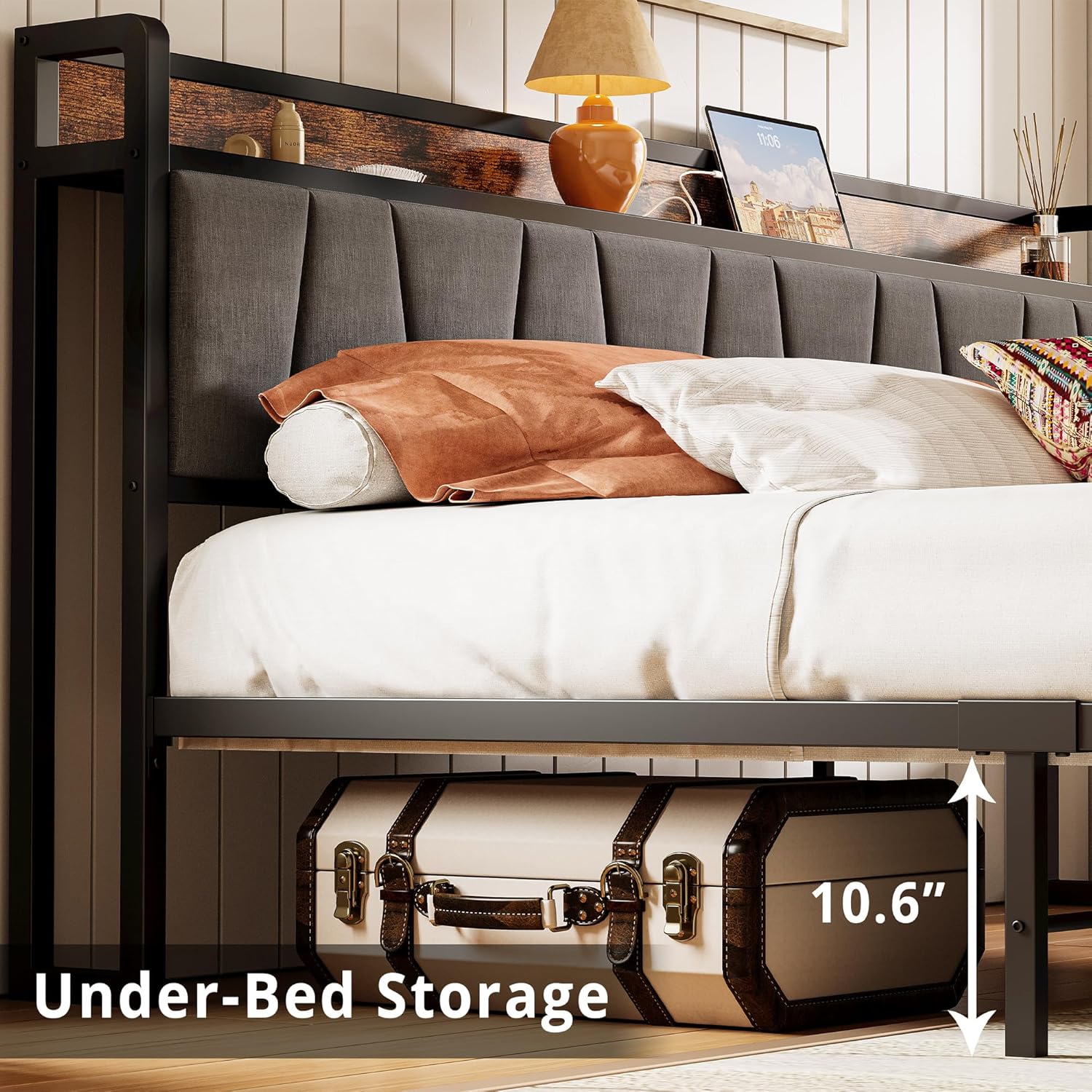 LIKIMIO Charging Storage Bed Frame