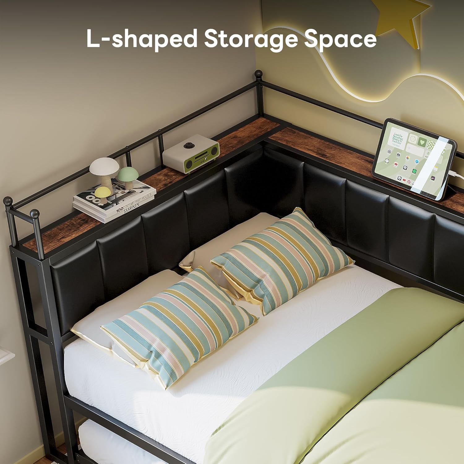 LIKIMIO L-Shaped Trundle Corner Bed