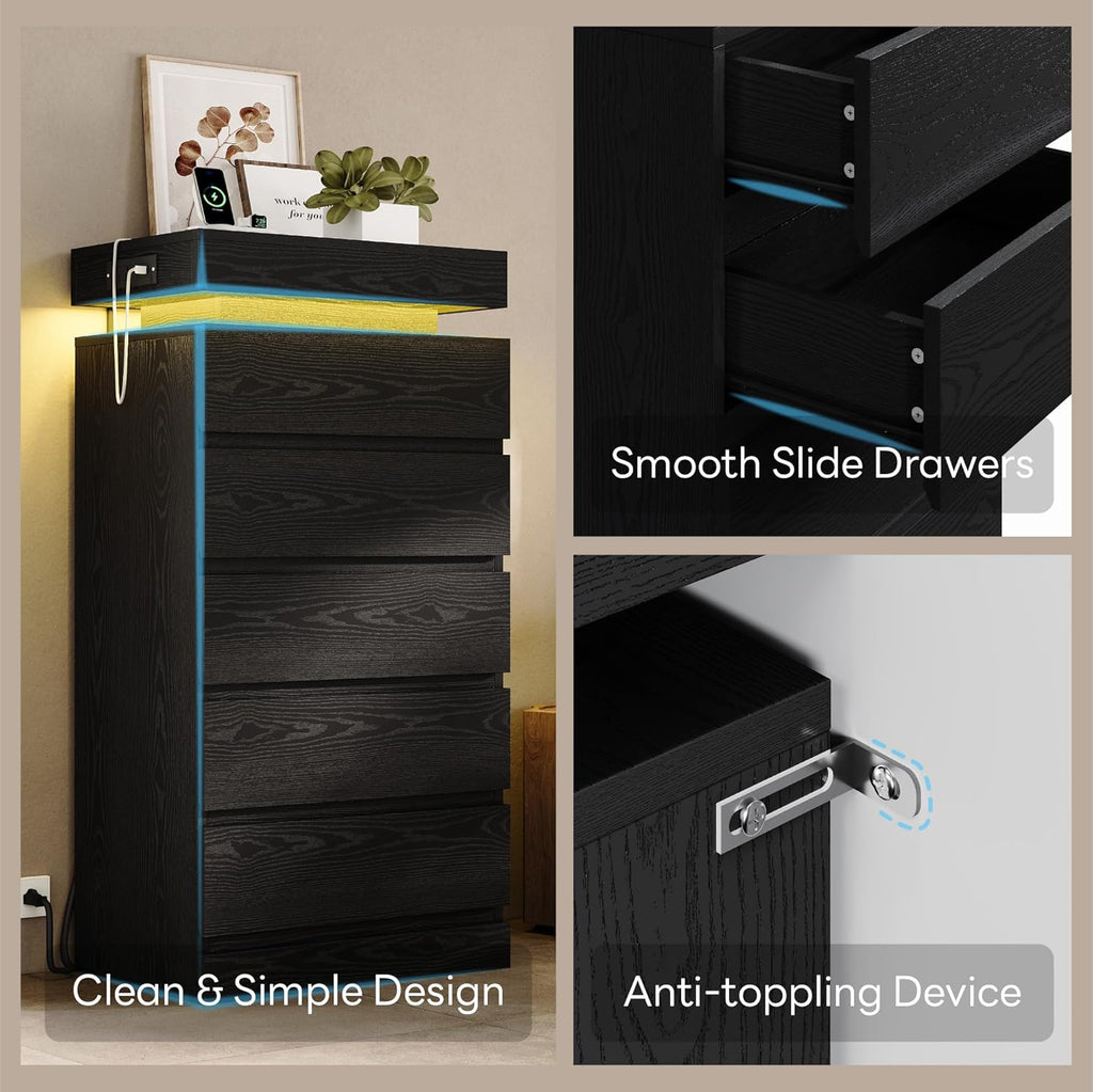 LIKIMIO Wooden 5 Drawer Tallboy (54")
