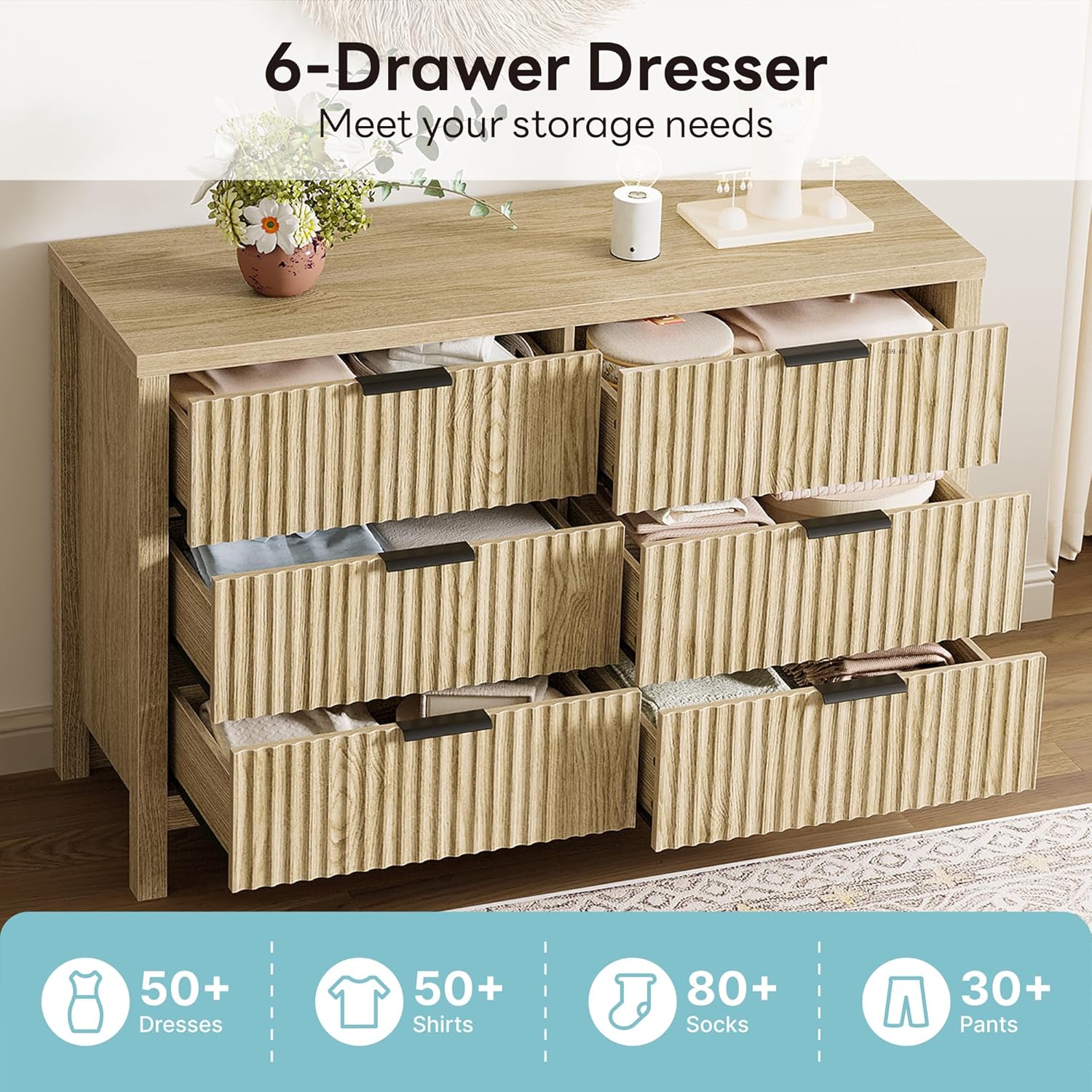LIKIMIO Grooved Wood Dresser （59“）