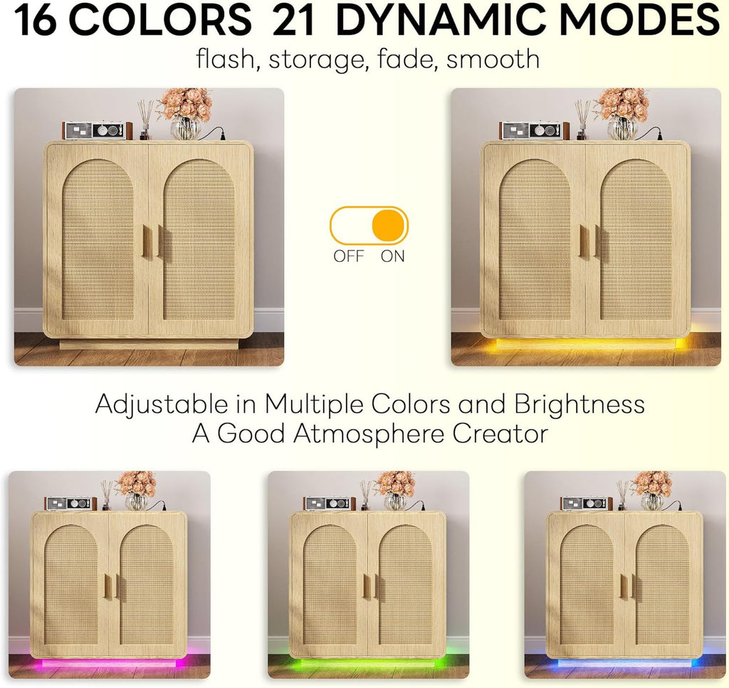 LIKIMIO Rattan Storage Cabinet with with 2 Doors and Adjustable Shelves for Kitchen, Natural