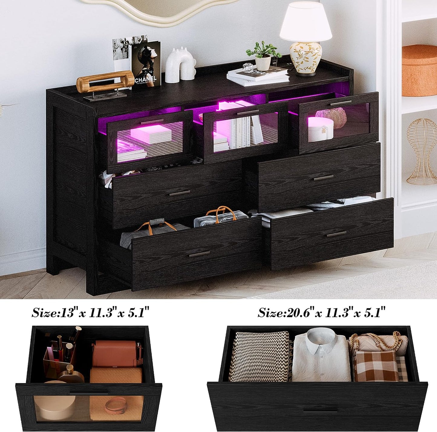 47" LED Dresser with 7 Drawers