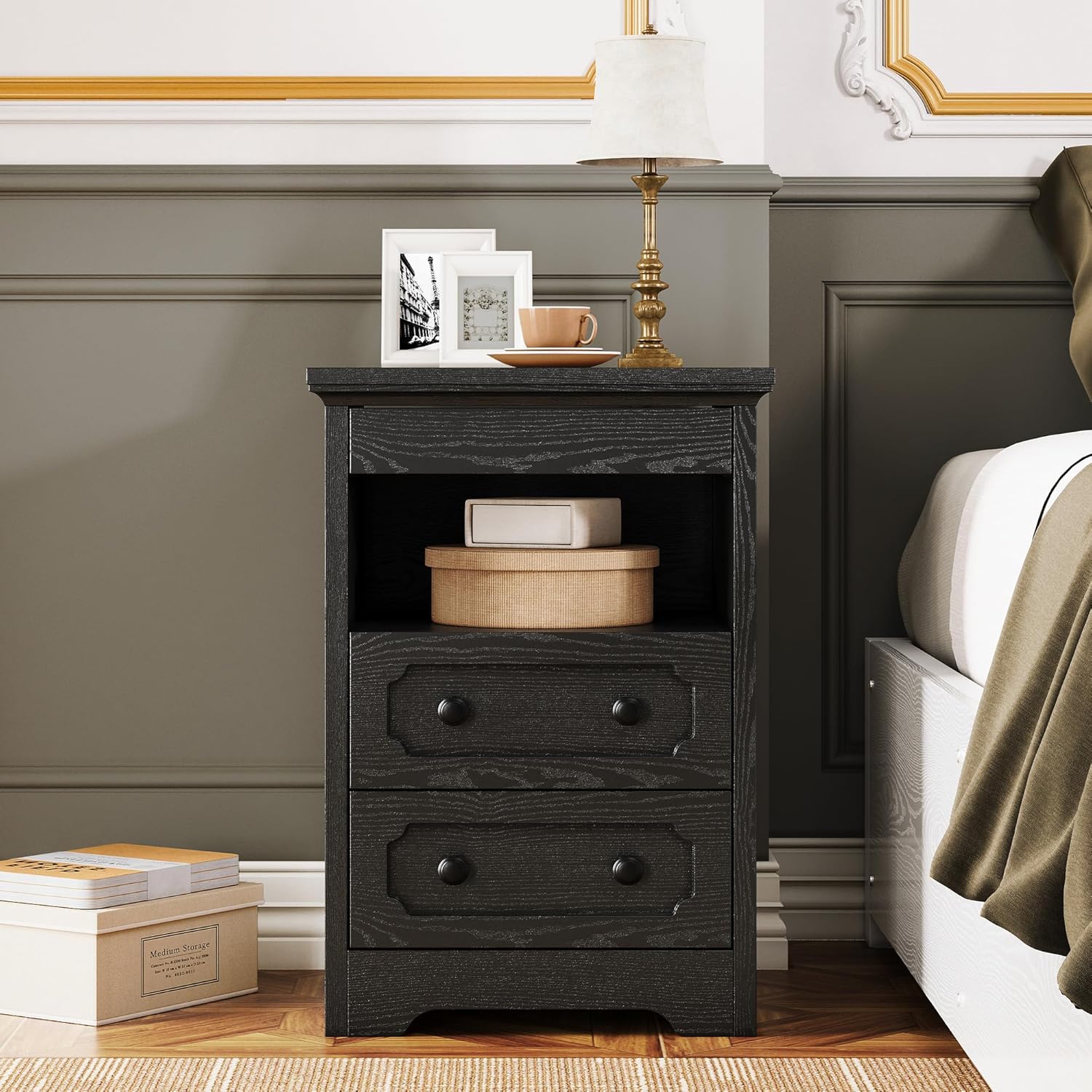 LIKIMIO Wooden Pull Out Tray Nightstand