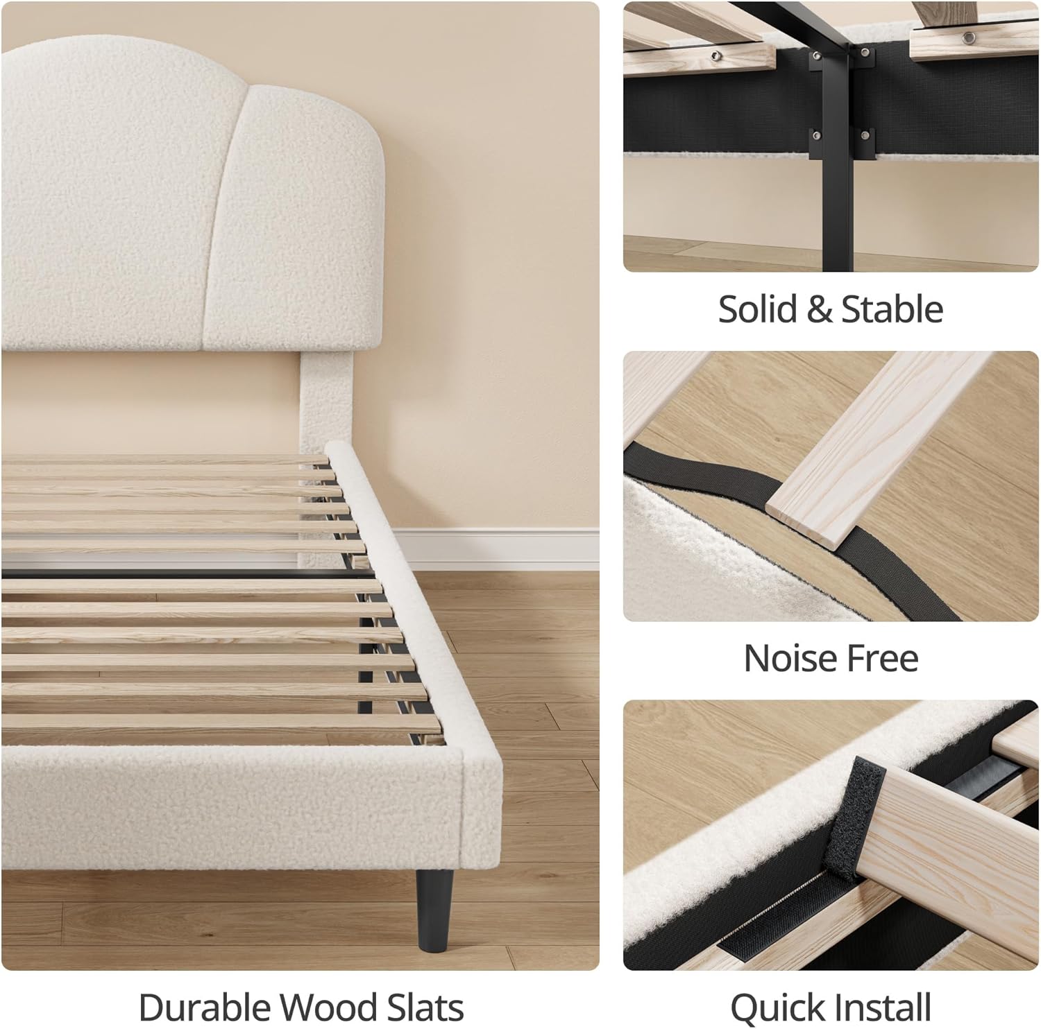 LIKIMIO Upholstered Twin Beds with Lamb Velvet 800LBS Sturdy, white