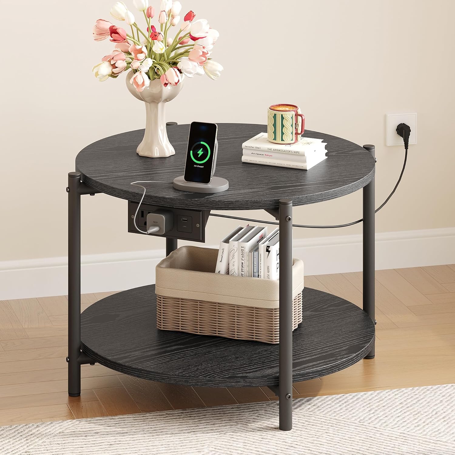 LIKIMIO 2-Tier Round End Table （23.6”）