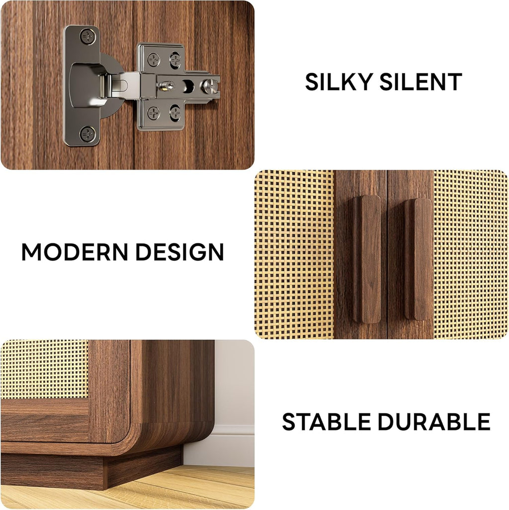 LIKIMIO Rattan Cabinet with LED Lights & Power Outlet, Vintage Brown