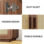 LIKIMIO Rattan Cabinet with LED Lights & Power Outlet, Vintage Brown