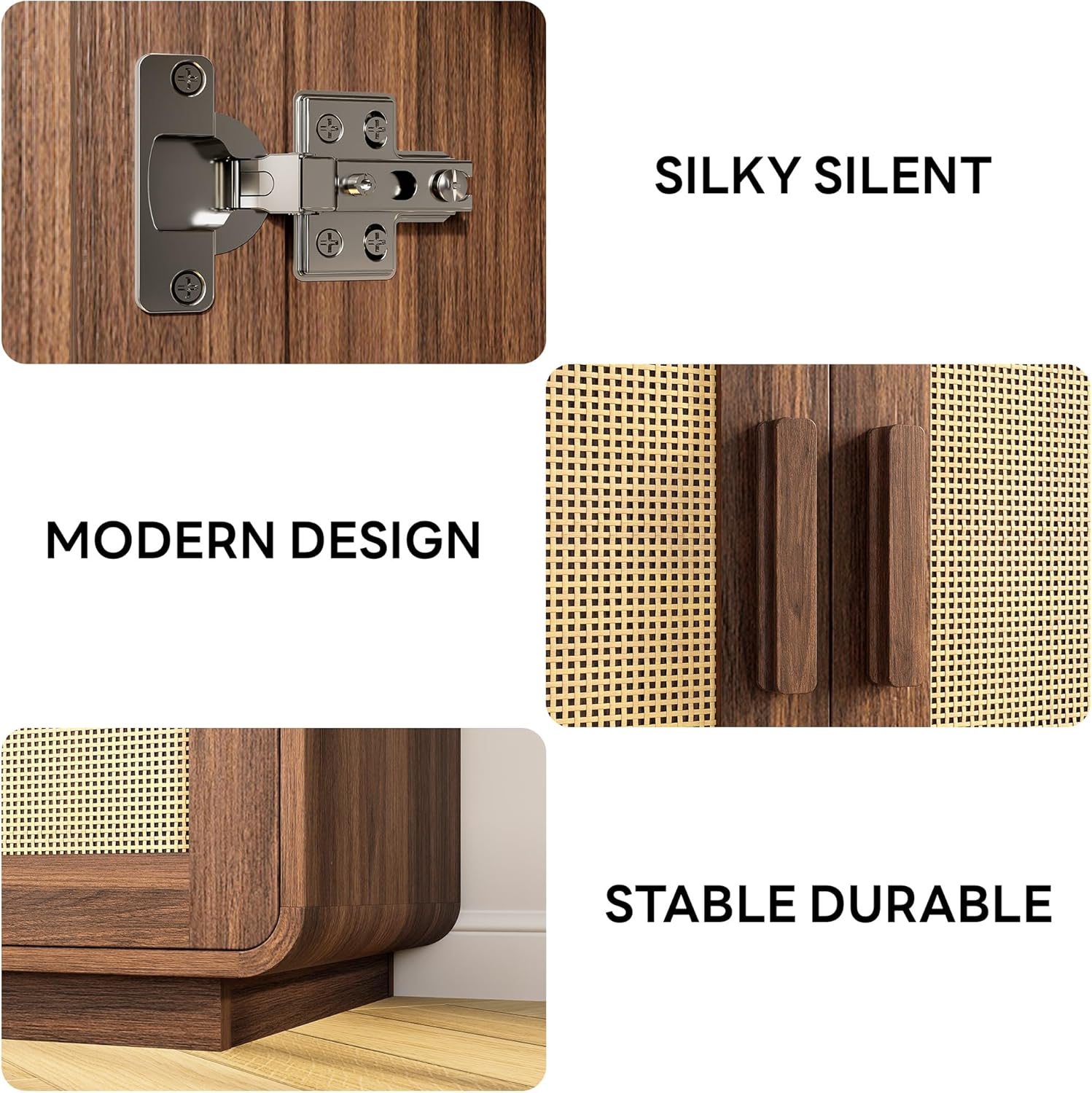 LIKIMIO Rattan Cabinet with LED Lights & Power Outlet, Vintage Brown