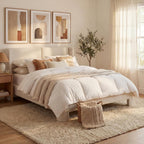 LIKIMIO Full Bed Frame with Headboard, with USB Ports, Cream White