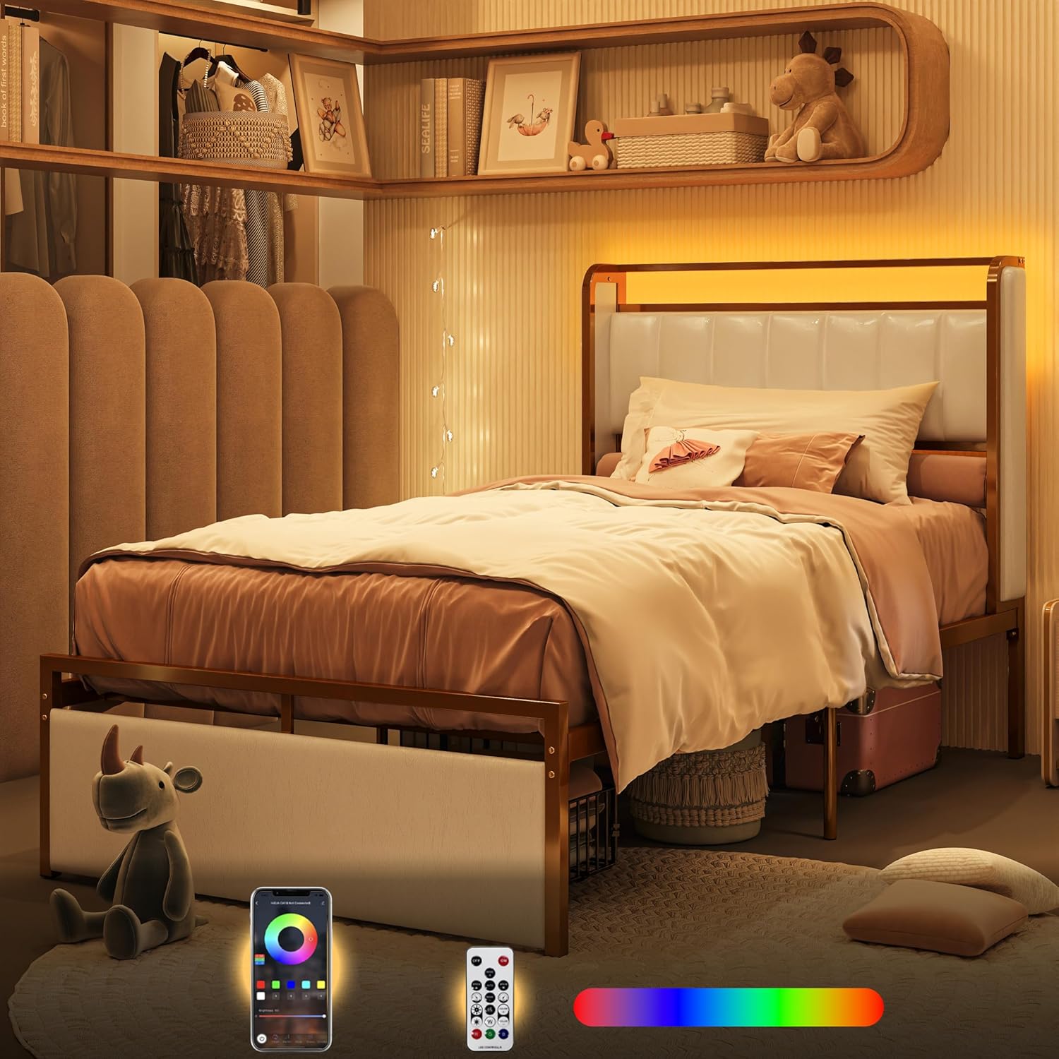 LIKIMIO Armrests Headboard & RGB Light Bed Frame
