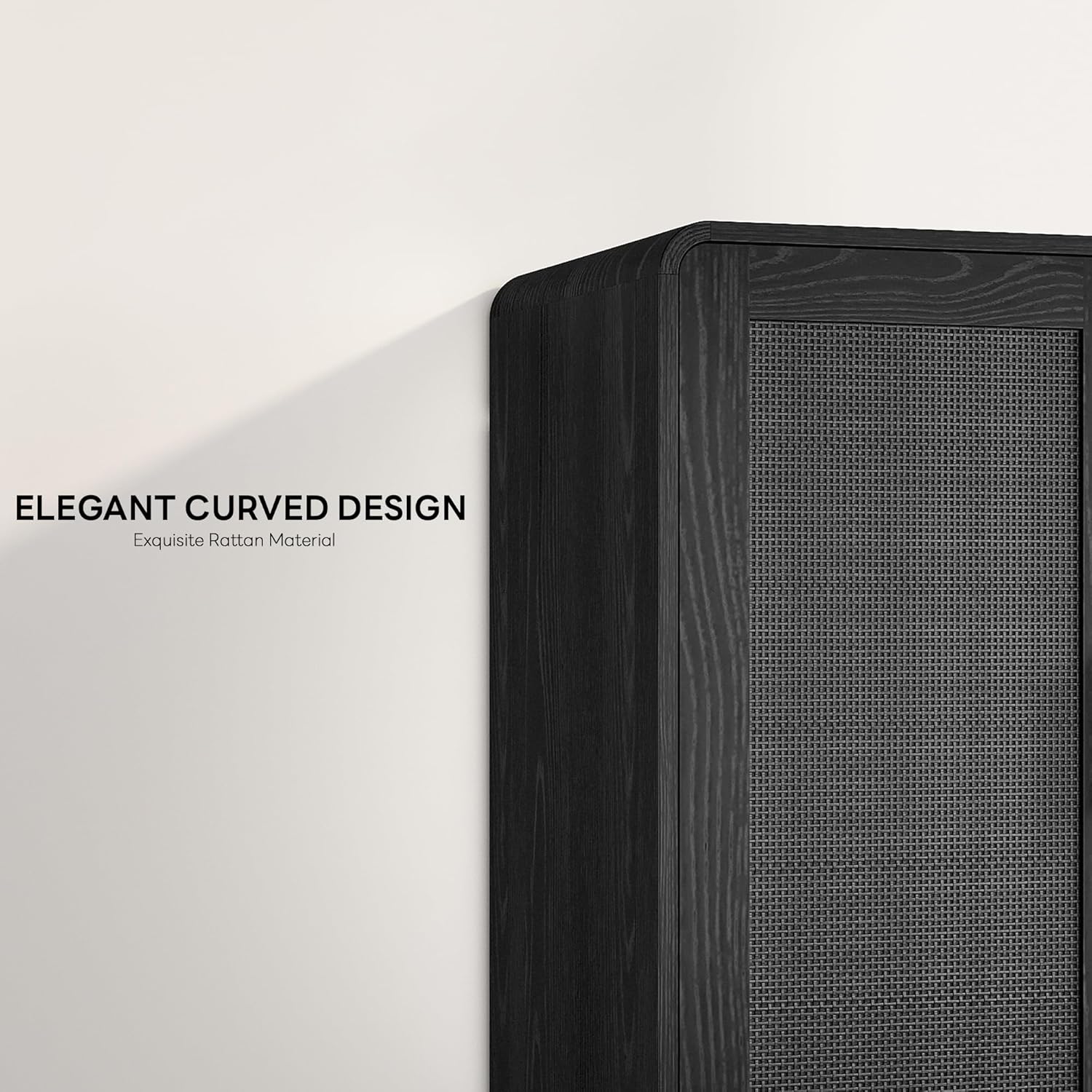 LIKIMIO Rattan Cabinet with LED Lights & Power Outlet, Black