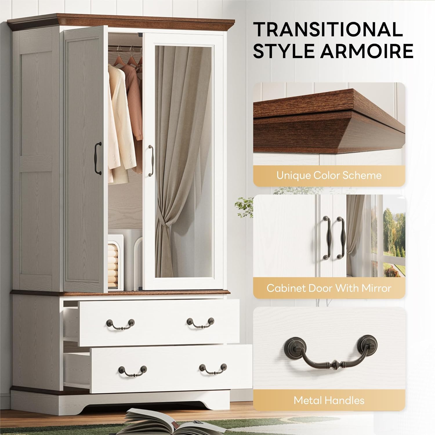LIKIMIO 70.1“ Armoire Hangjing Rod Closet
