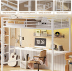 LIKIMIO LED Metal Loft Bed Frame