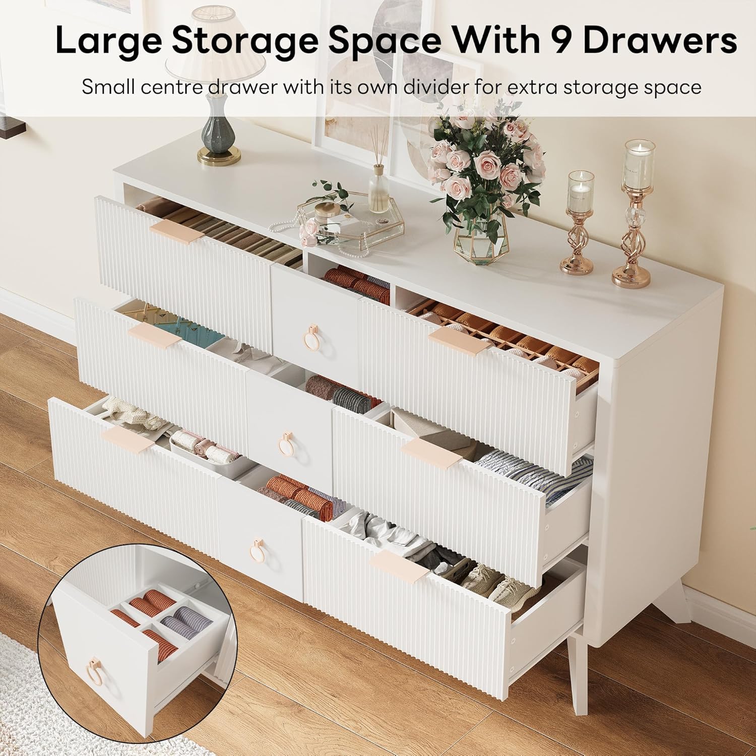 LIKIMIO Walnut 9-Drawers Dresser (55")