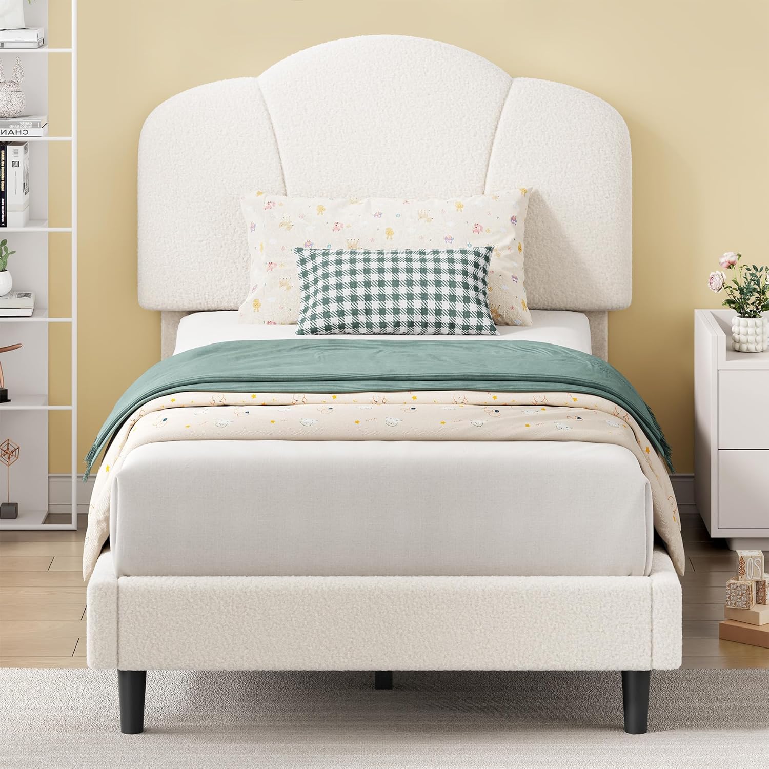 LIKIMIO Lamb Wool Headboard Bed Frame