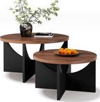 LIKIMIO 31.5" Nesting Round Side Coffee Tables Set of 2,  Walnut