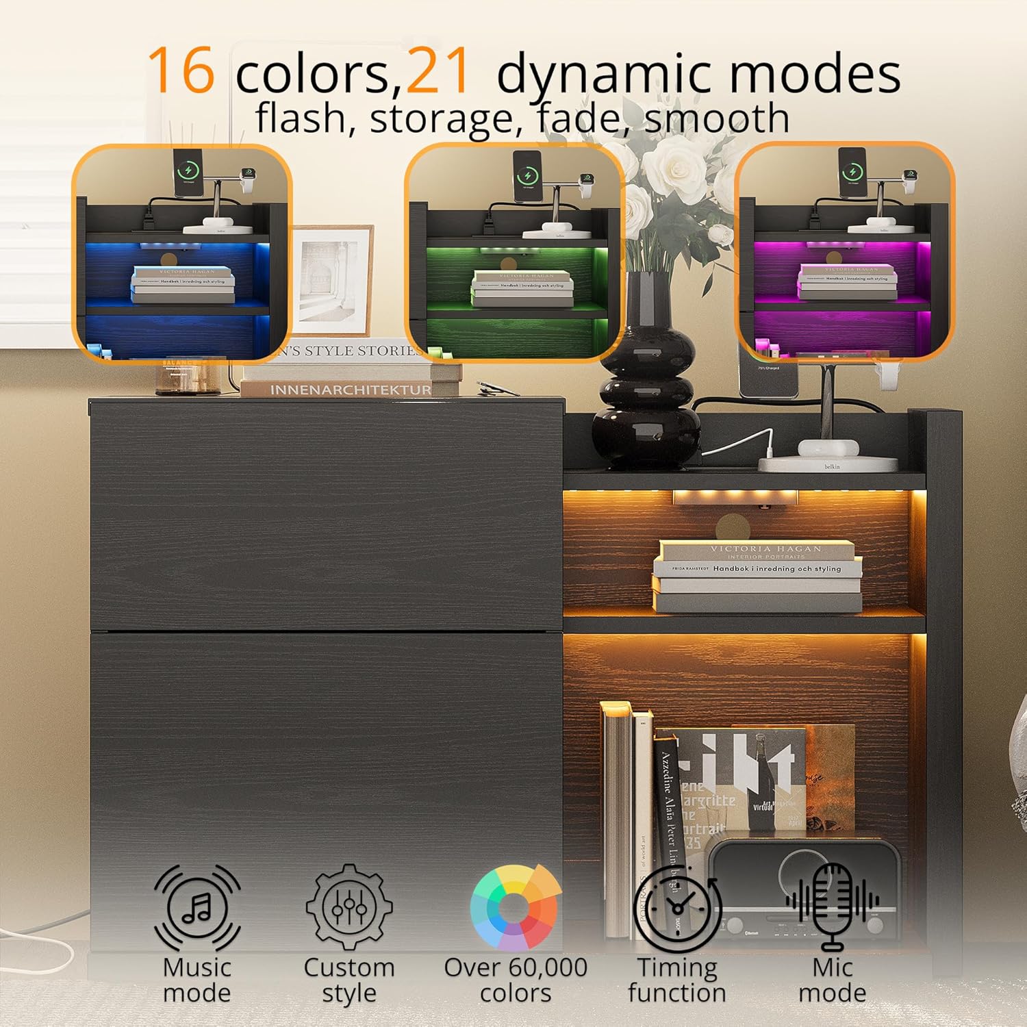 LIKIMIO Wooden Charging Station Nightstand