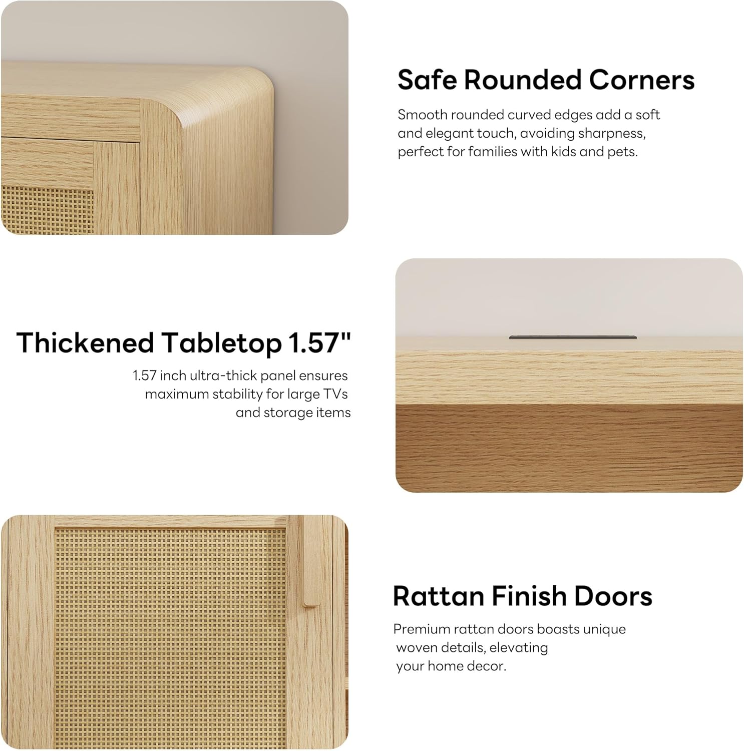 LIKIMIO TV Stand with Power Outlet for TVs up to 65", Natural