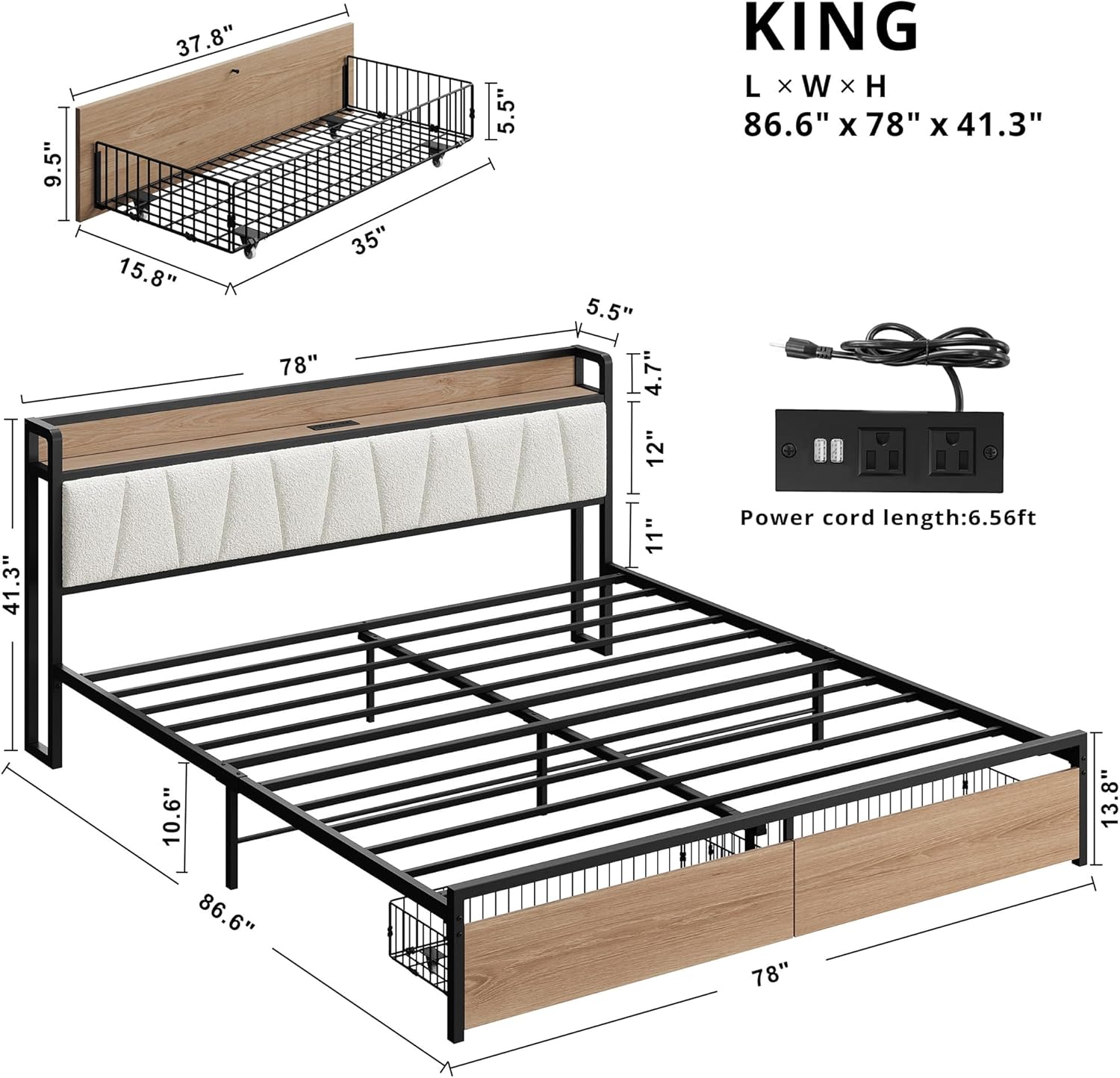 LIKIMIO Charging Storage Bed Frame