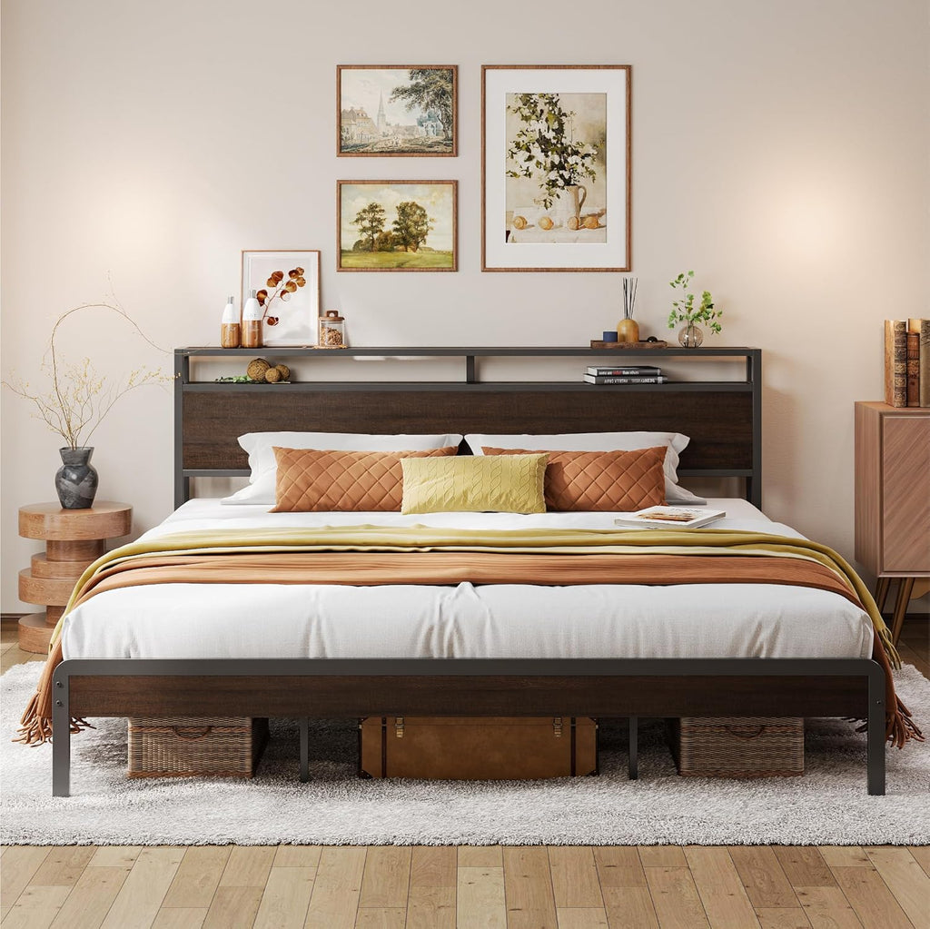 LIKIMIO Wood Grain Bed Frame
