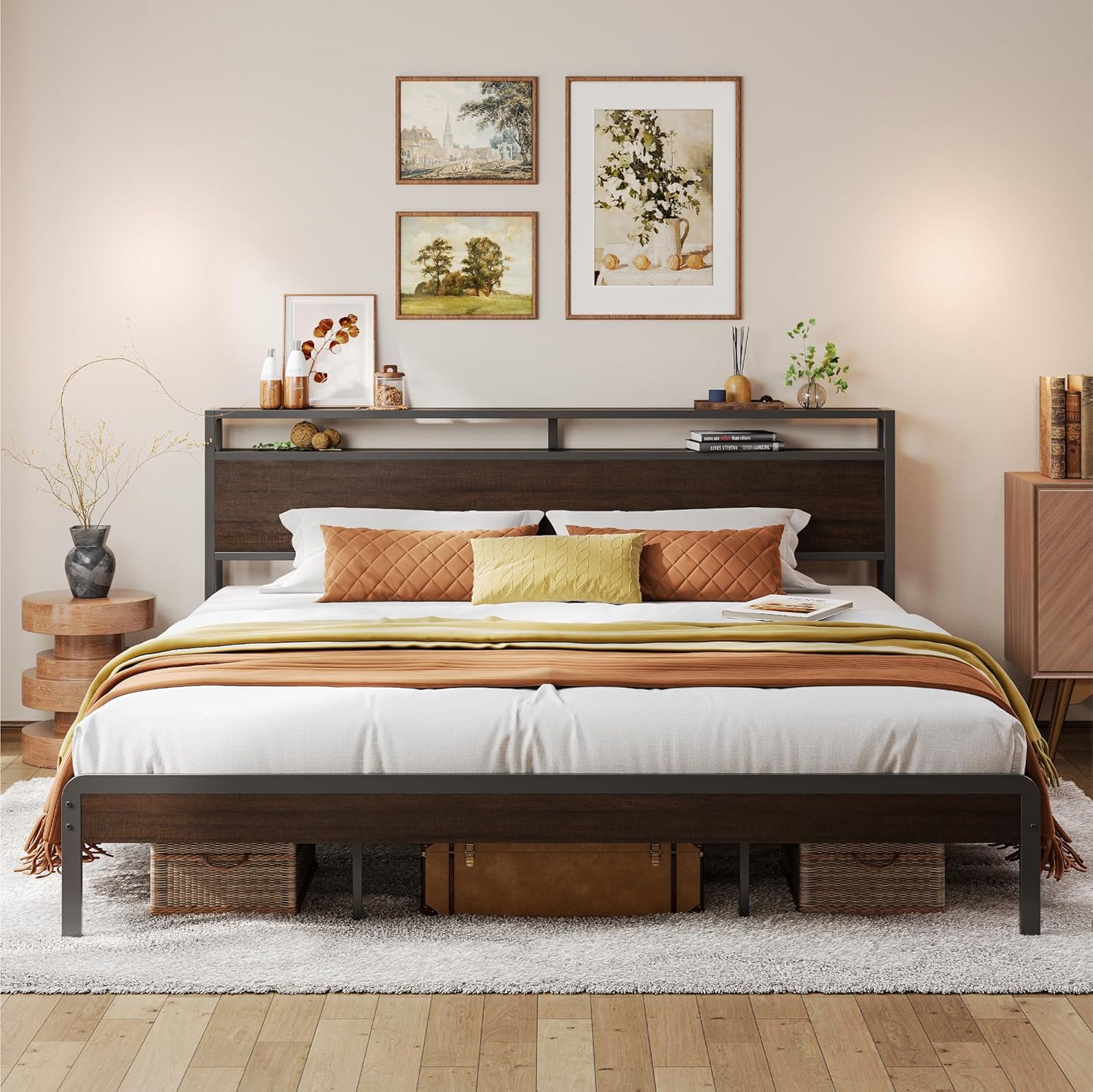 LIKIMIO Wood Grain Bed Frame