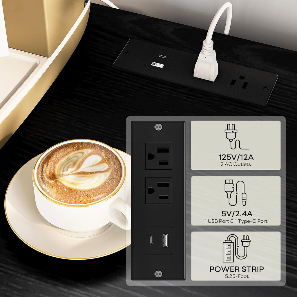 LIKIMIO Rattan Storage Cabinet with LED Lights & Power Outlet, Black