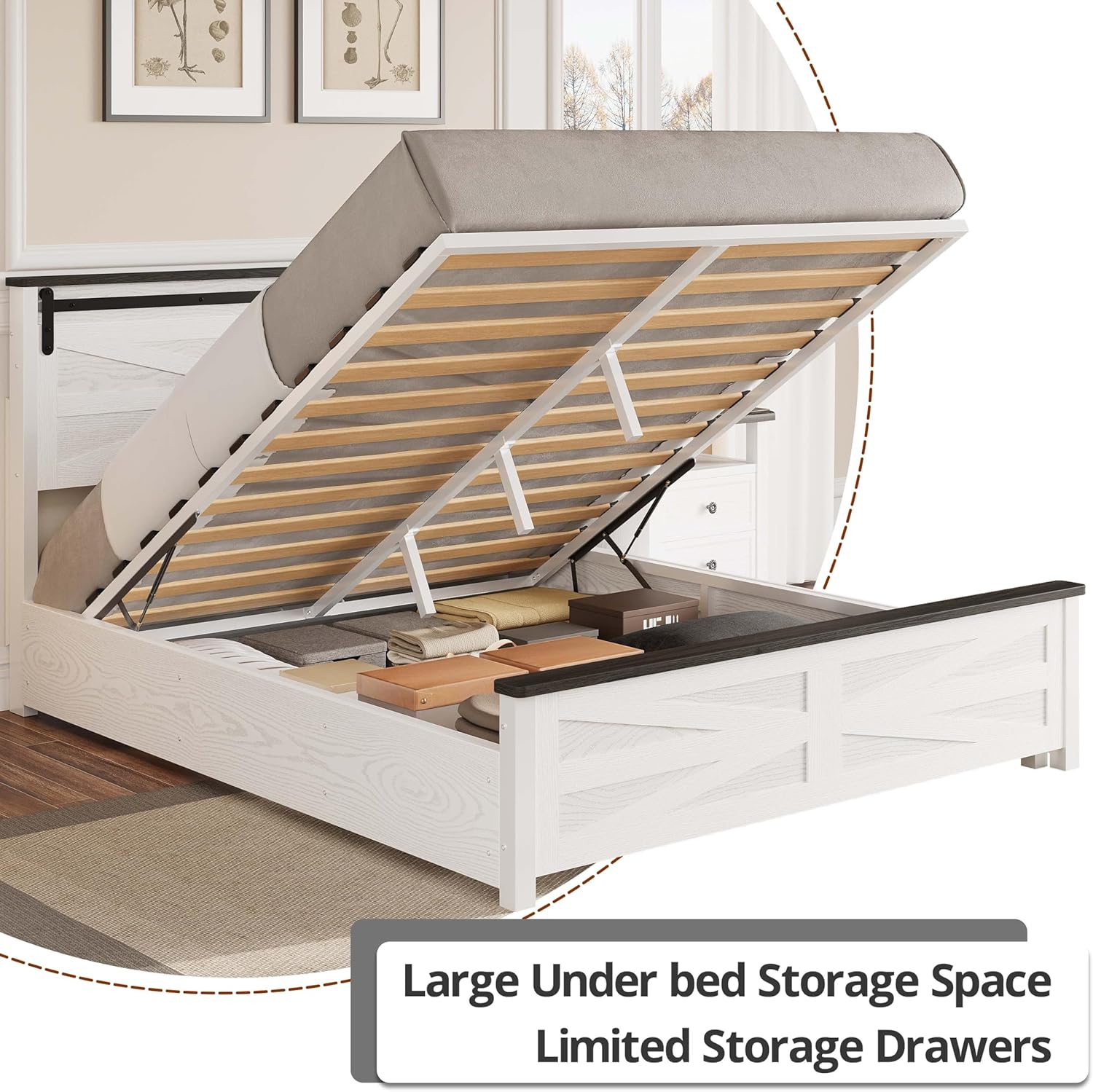 LIKIMIO Liftable Storage Solid Wood Bed Frame