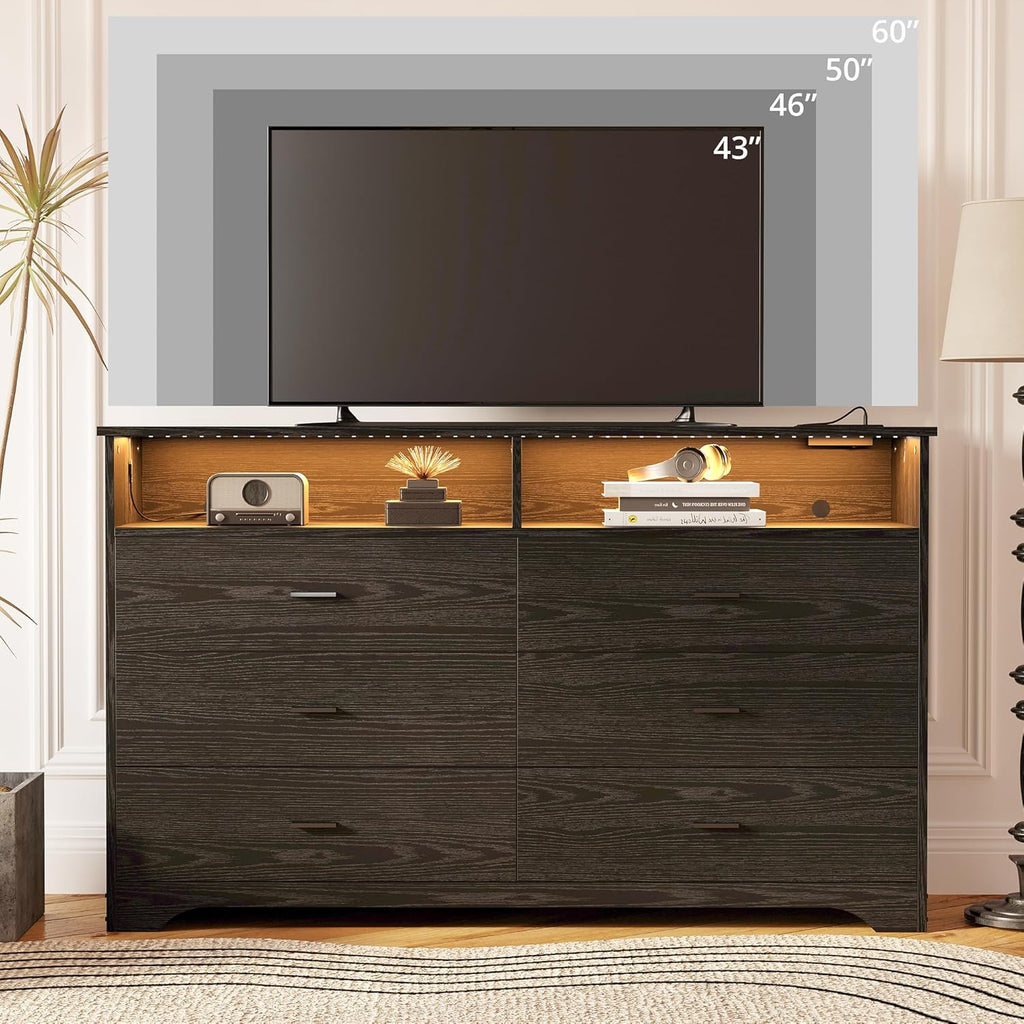 LIKIMIO LED & Power Strip Dresser 6-Drawer (59")