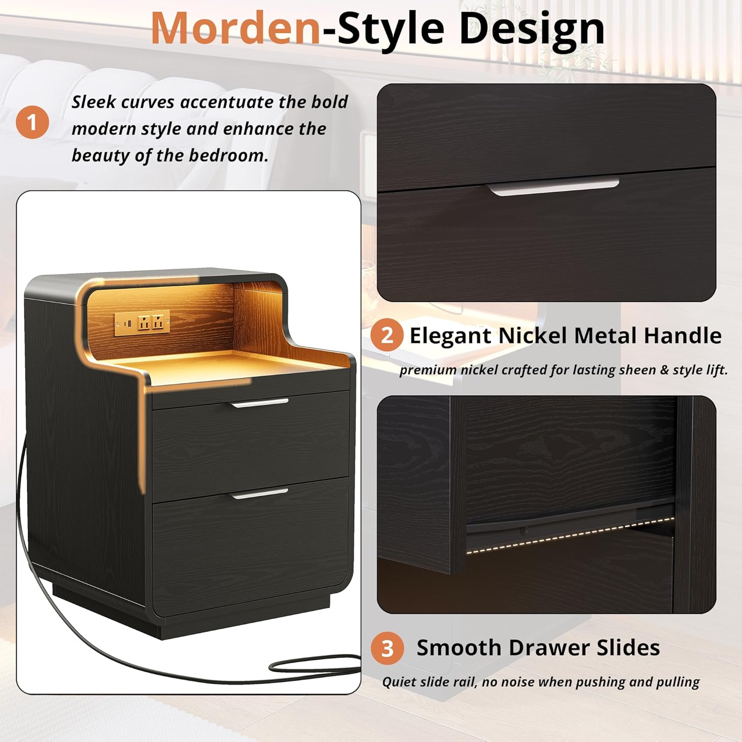 LIKIMIO Pull-Out Shelf Nightstand