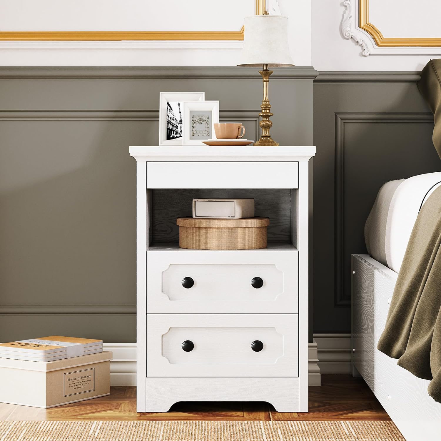LIKIMIO Wooden Pull Out Tray Nightstand