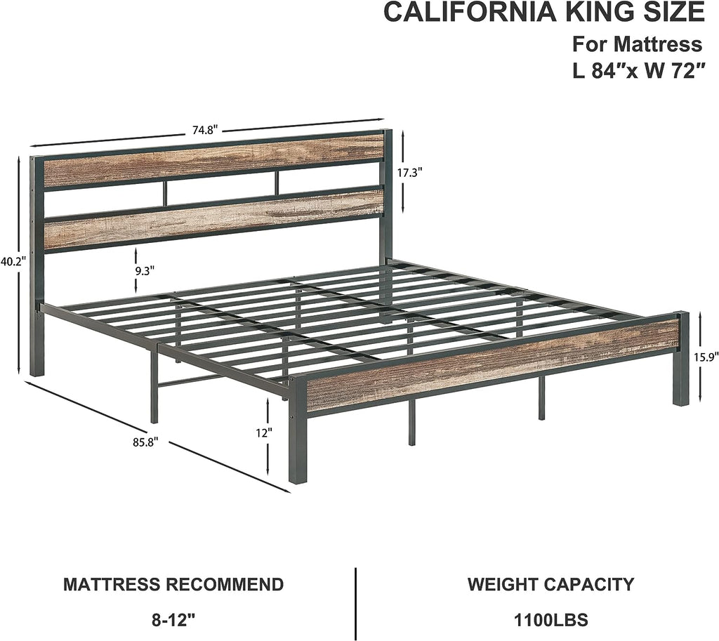 Noise Free Bed Frame with Headboard Rustic Brown