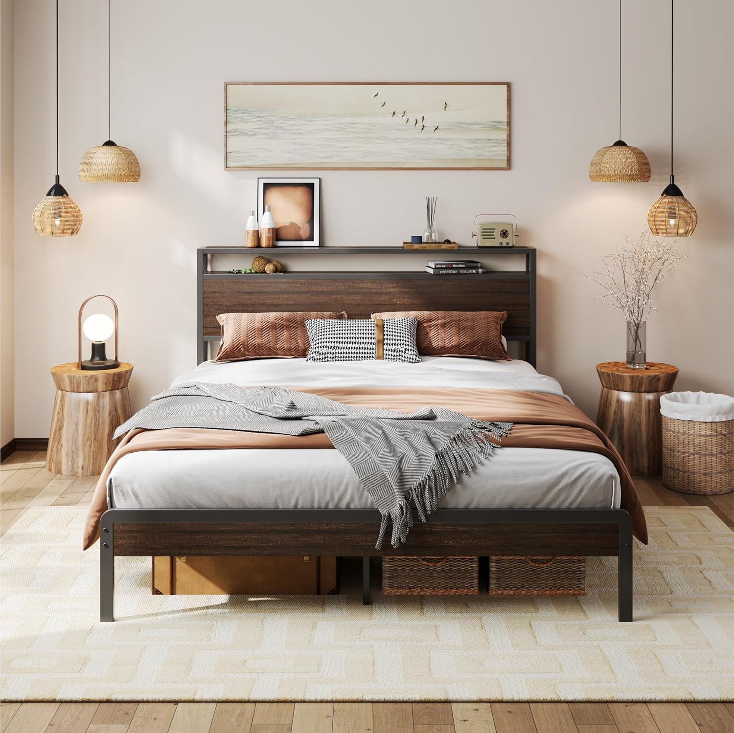 LIKIMIO Wood Grain Bed Frame