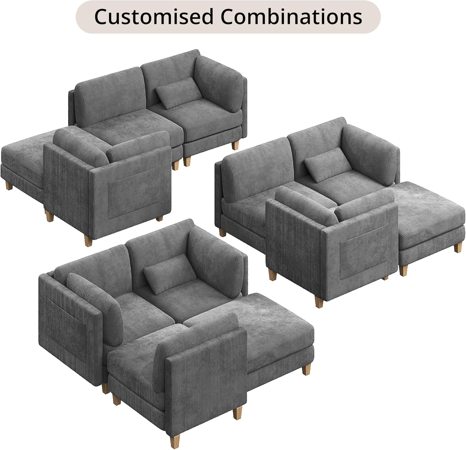 LIKIMIO L-shaped Corduroy Modular Sofa（91.1“）