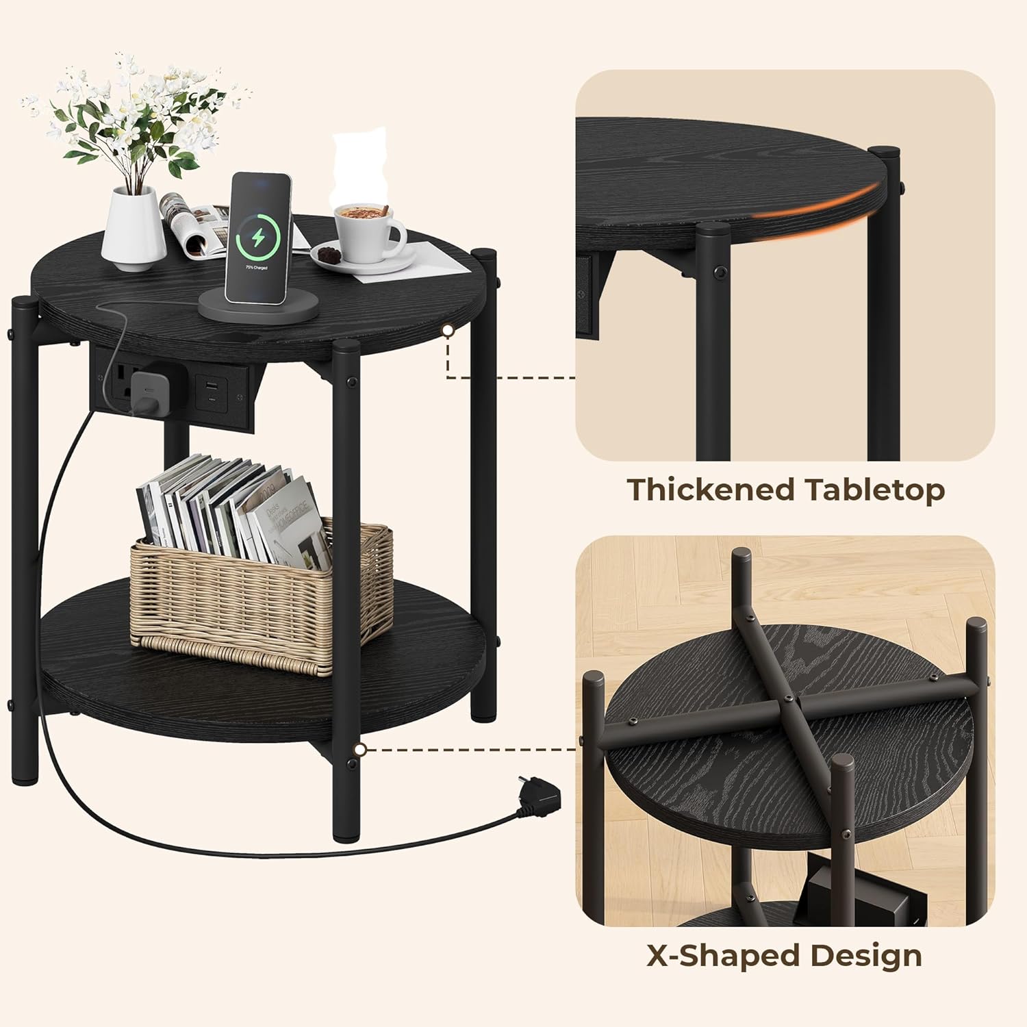 LIKIMIO 2-Tier Round End Table （15.8“）