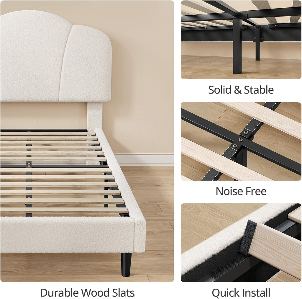 LIKIMIO Lamb Wool Headboard Bed Frame