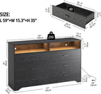 LIKIMIO LED & Power Strip Dresser 6-Drawer (59")